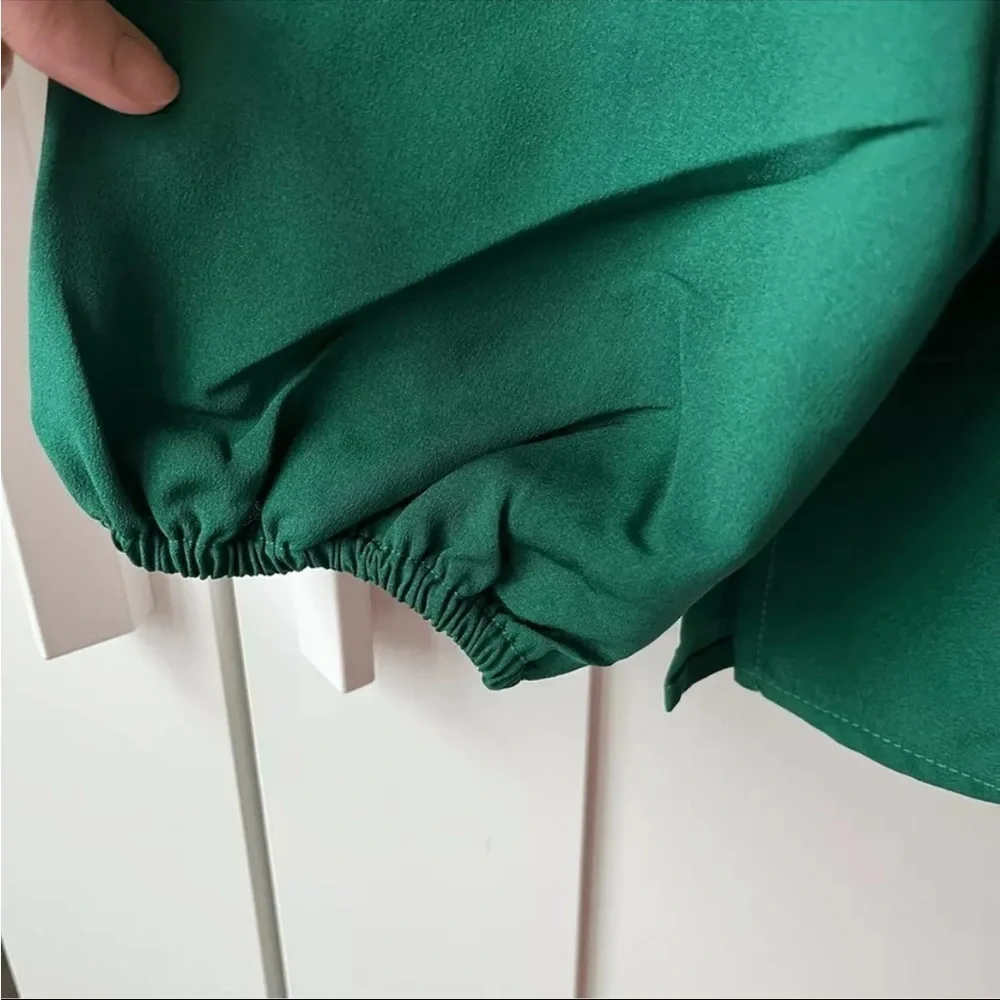 J Crew Womens Puff-sleeve satin-back crepe top green Size SP